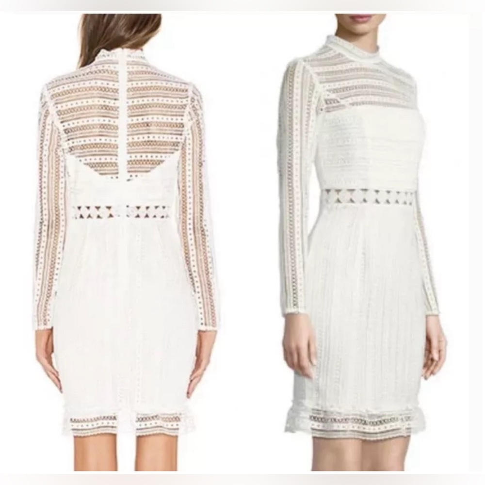 BARDOT White Crochet Long Sleeve Dress